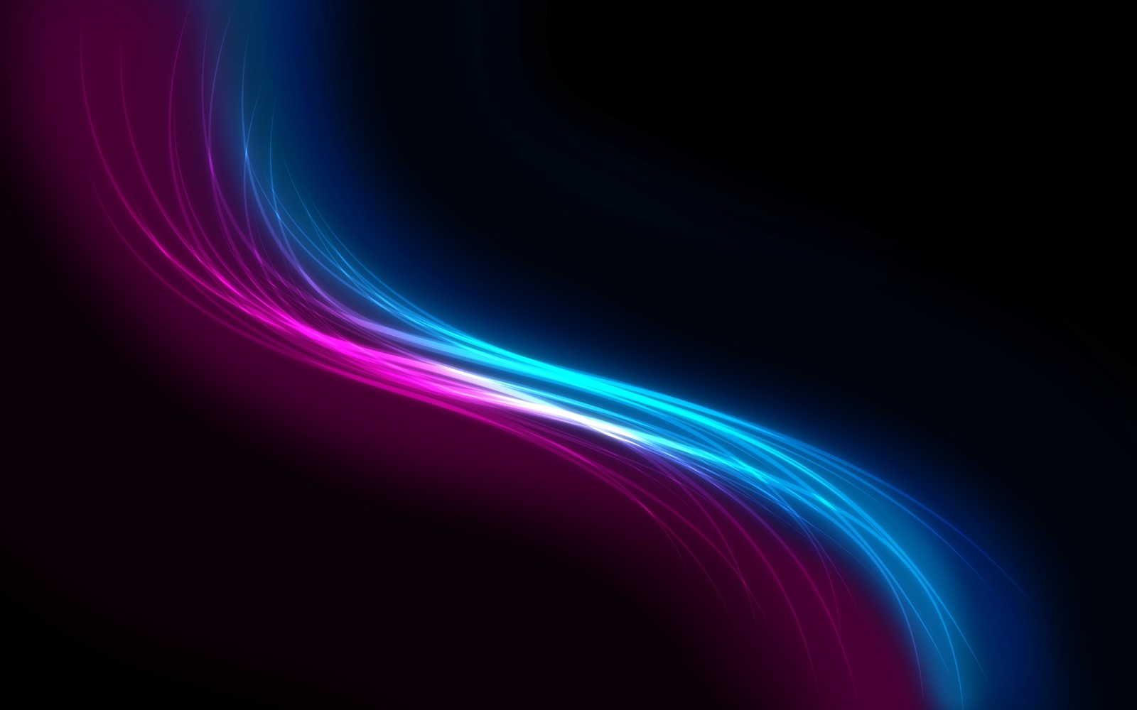 Um fundo escuro com uma onda azul e rosa (luz, roxo, azul elétrico, linha, arte fractal)