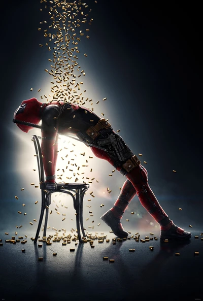 Deadpool dansant au milieu de pièces d'or tombantes