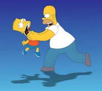 Homer Simpson perseguindo Bart em uma cena animada clássica