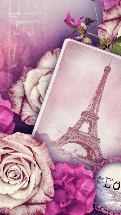 tour eiffel, fleurs, paris, rose