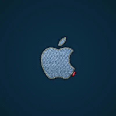 Logo Apple en denim sur fond bleu (2014)