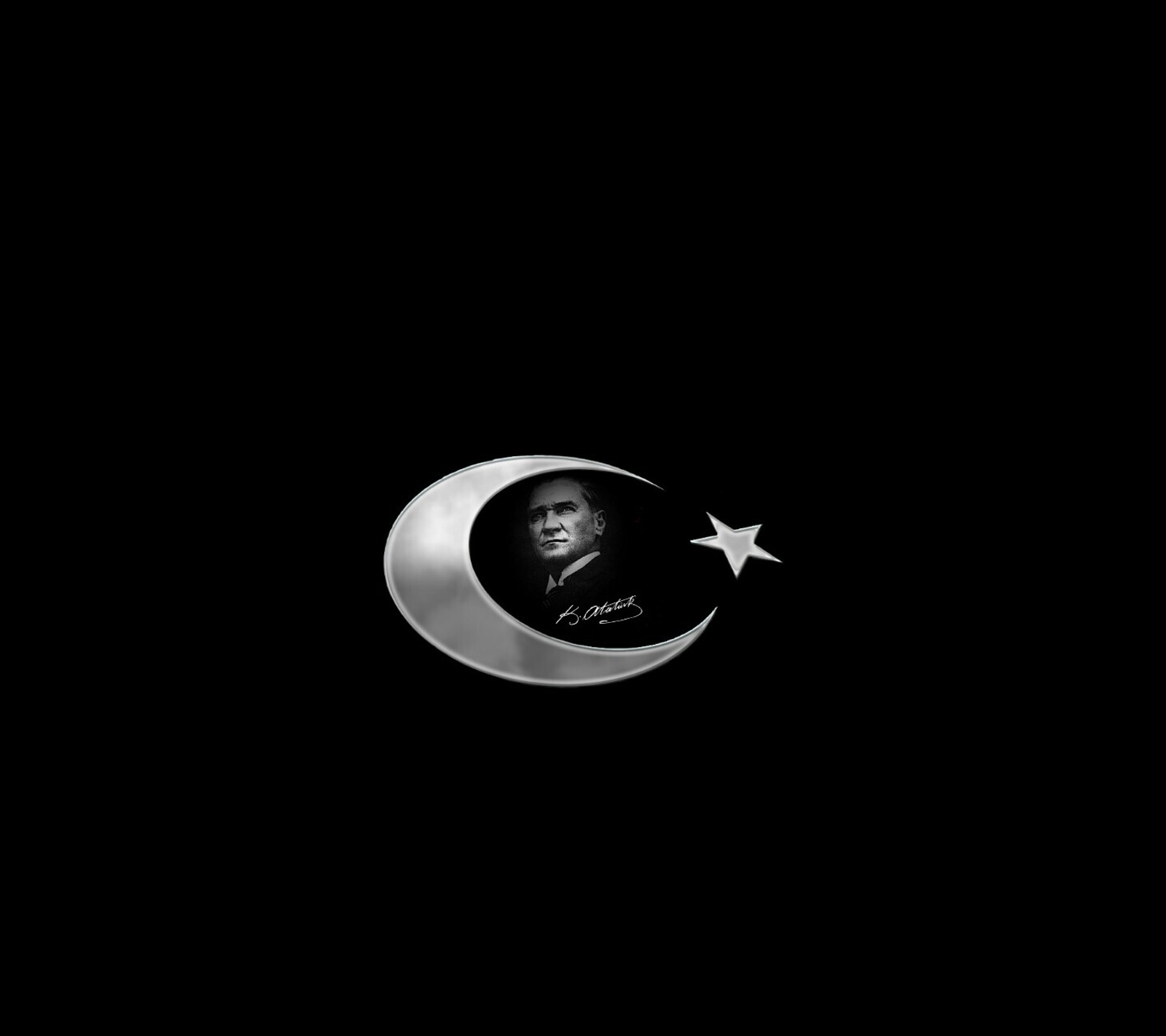 Un primer plano de una media luna con una estrella y un hombre con un sombrero (ata, atatürk, ataturk, pavo, turquía)