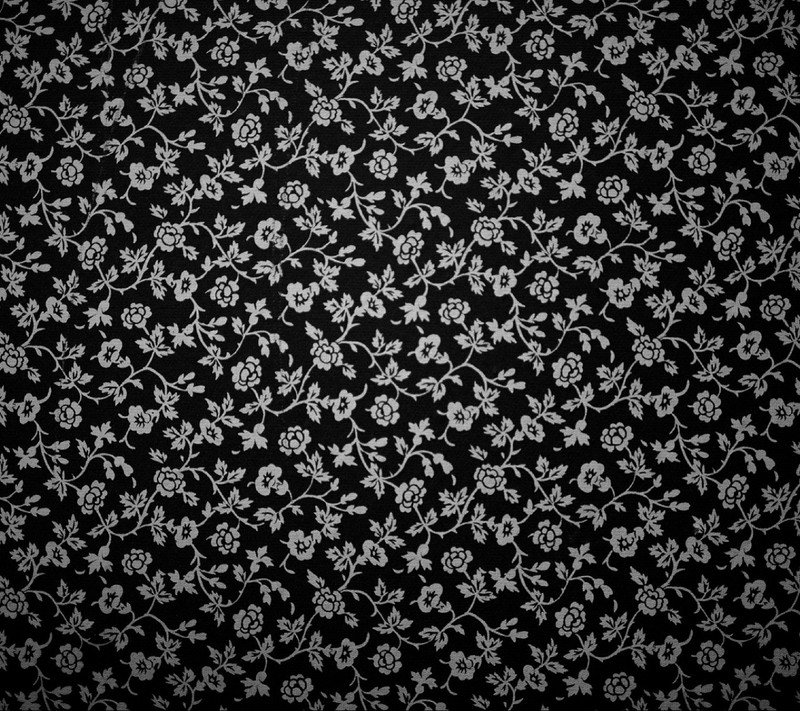 Um fundo floral preto e branco com uma pequena flor branca (fundo, imagem)