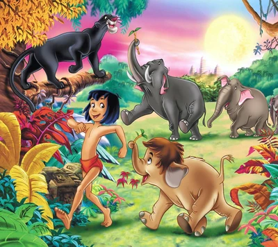 Aventuras en la jungla: Mowgli y amigos en un encuentro juguetón