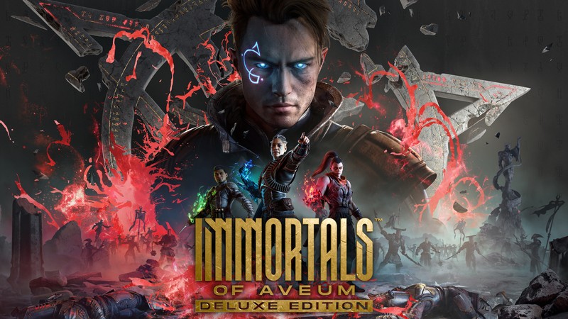 Обложка предстоящей игры immortals of mayhem deluxe edition (бессмертные авеума, компьютерные игры, игры 2023, playstation 5, xbox series x и series s)