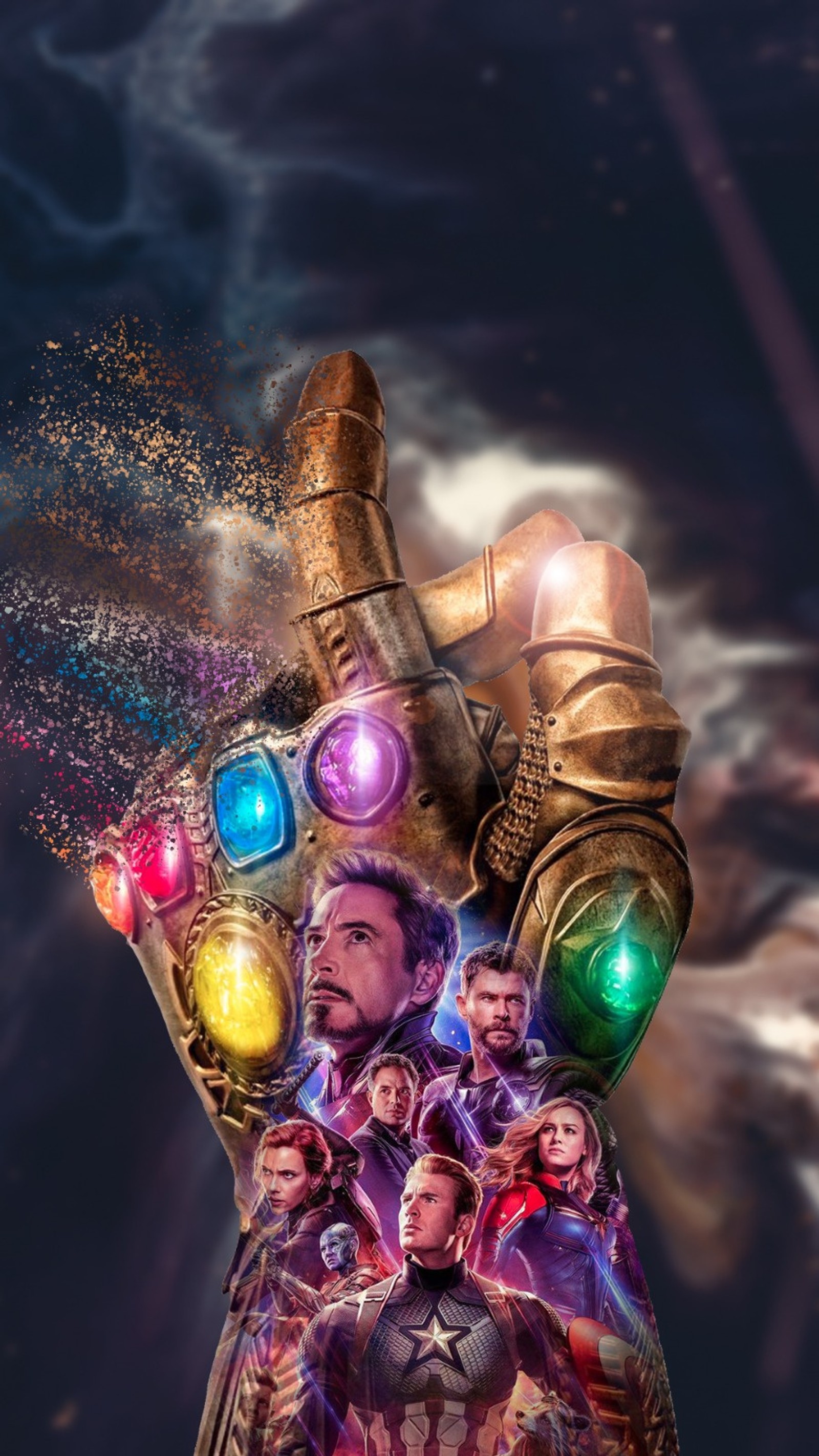 Affiche des avengers : endgame avec de nombreux personnages et une main tenant une lumière (avengers, hulk, marvel, thanos, thème)