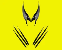 Design minimalista do Wolverine com garras em um fundo amarelo vibrante