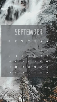 September Kalenderdesign mit Wasserfall-Hintergrund