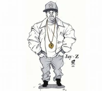 Ilustración icónica de hip hop de Jay-Z en estilo neoyorquino