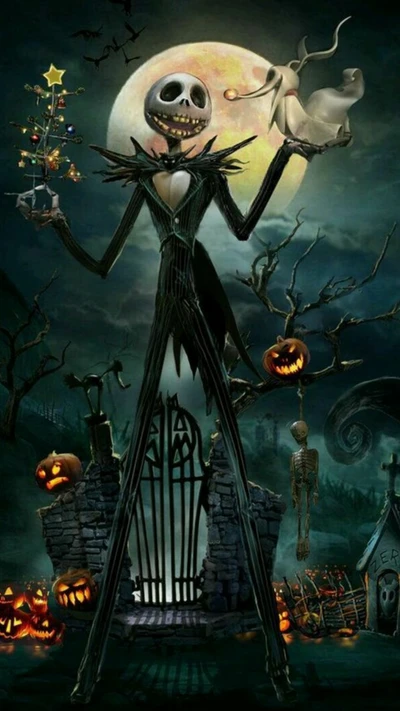 Jack Skellington in a Spooky Halloween Landscape