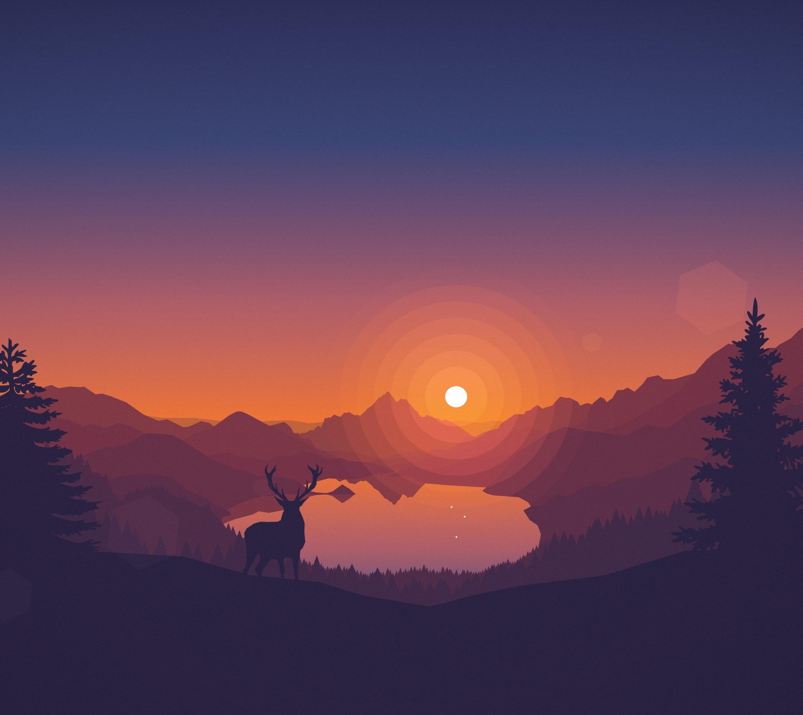 A silhouette of a deer standing on a hill with a lake in the background (firewatch, microsoft, playstation, xbox)