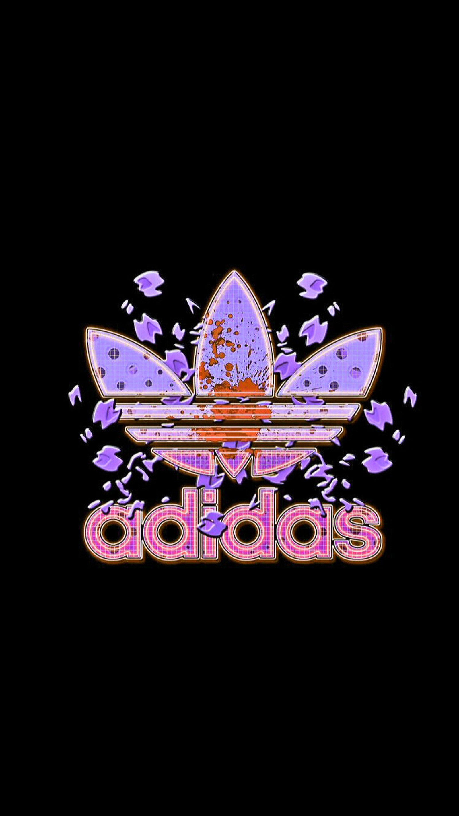 Logo adidas sur un fond noir avec du violet et de l'orange (logo, sport)