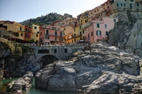 Colorful Village Overlooking Rocky Coastline