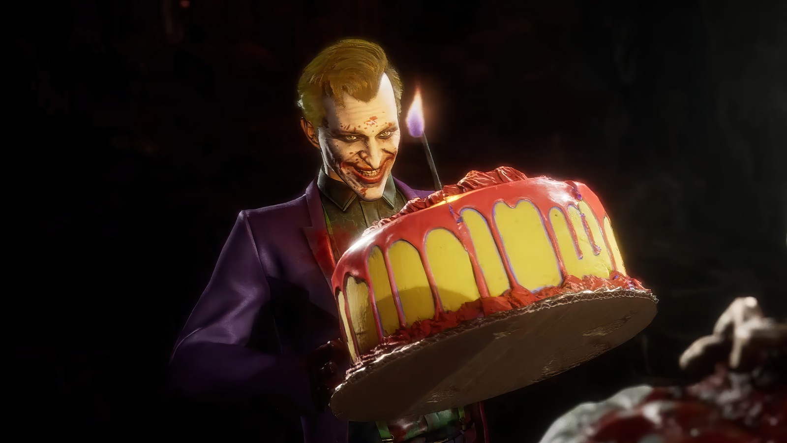 Descargar fondo de pantalla joker, pastel, bomba, fatalidad, mortal kombat 11