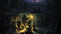 Midnight Gathering: Elves Conjuring Magic in a Forgotten Ruin