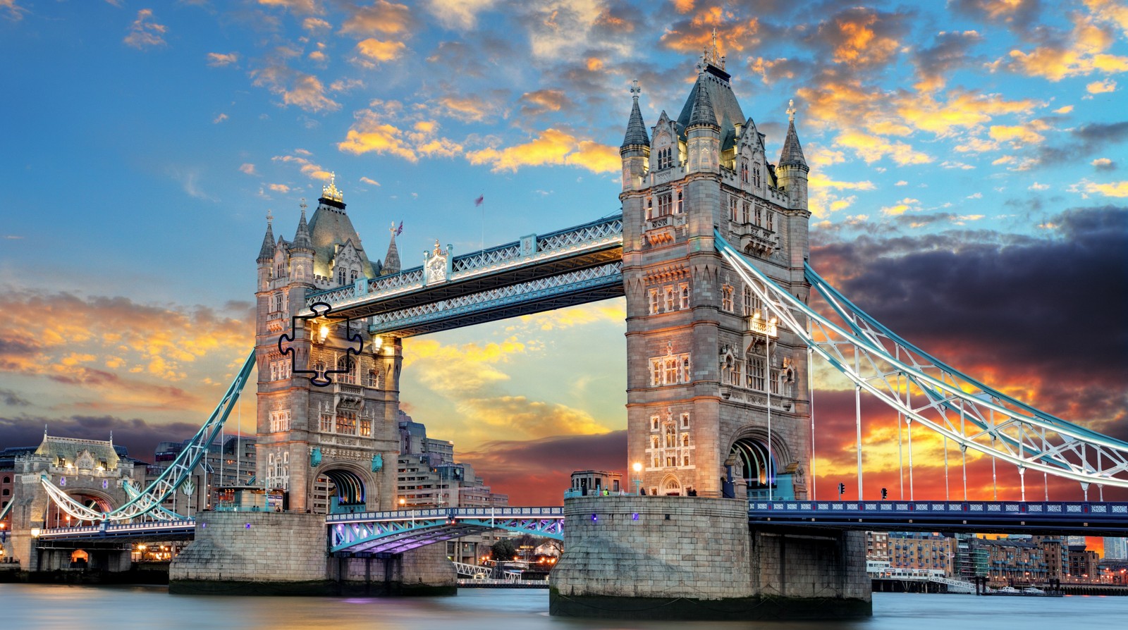 Un gran puente que atraviesa un río con una puesta de sol de fondo (atracción turística, hito, puente, torre, ciudad)