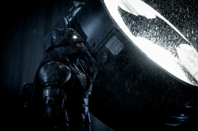 Batman sous le Bat-Signal sous la pluie