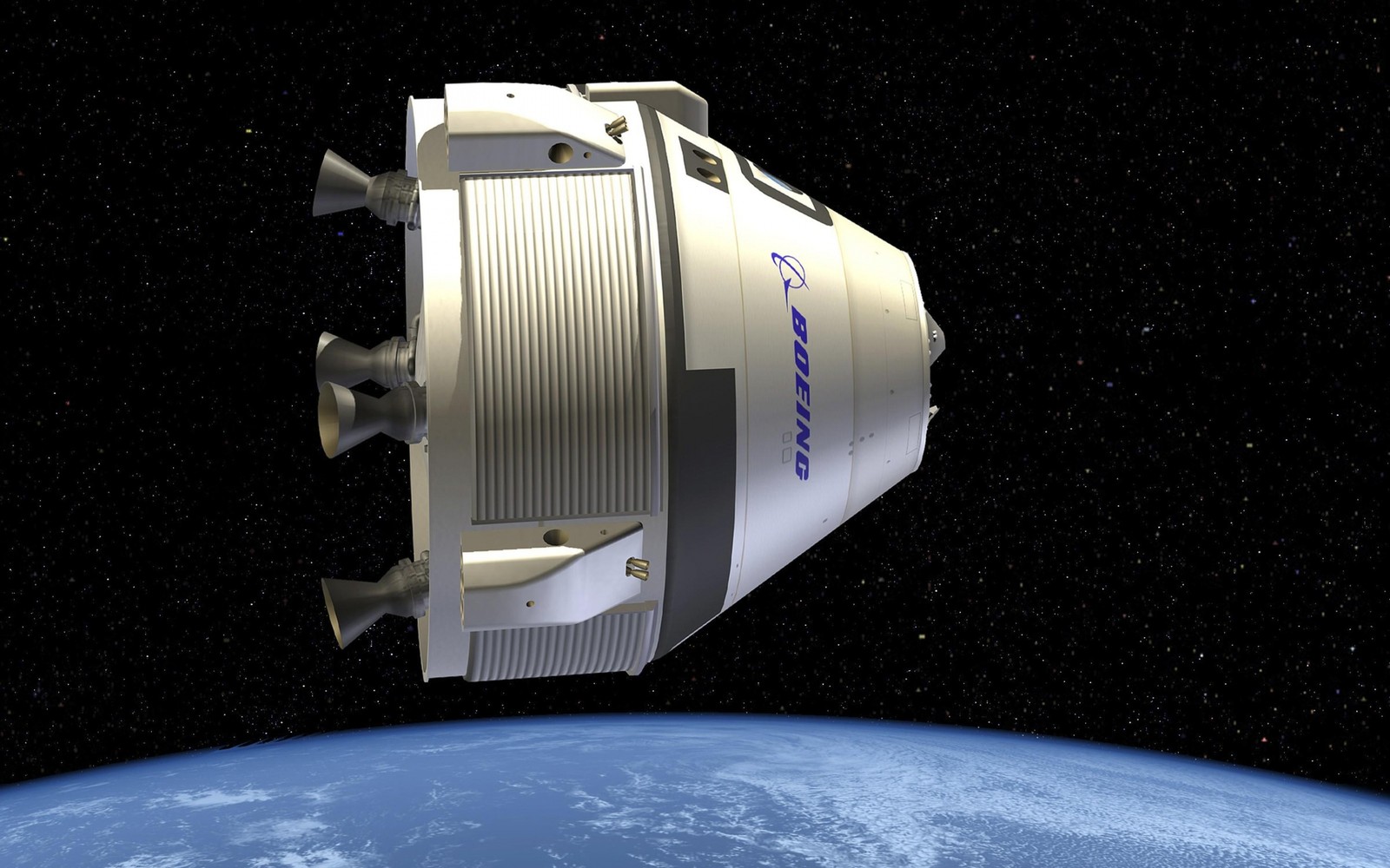 Una representación de una estación espacial en medio de la tierra (estación espacial internacional, boeing, nave espacial, nasa, espacio)