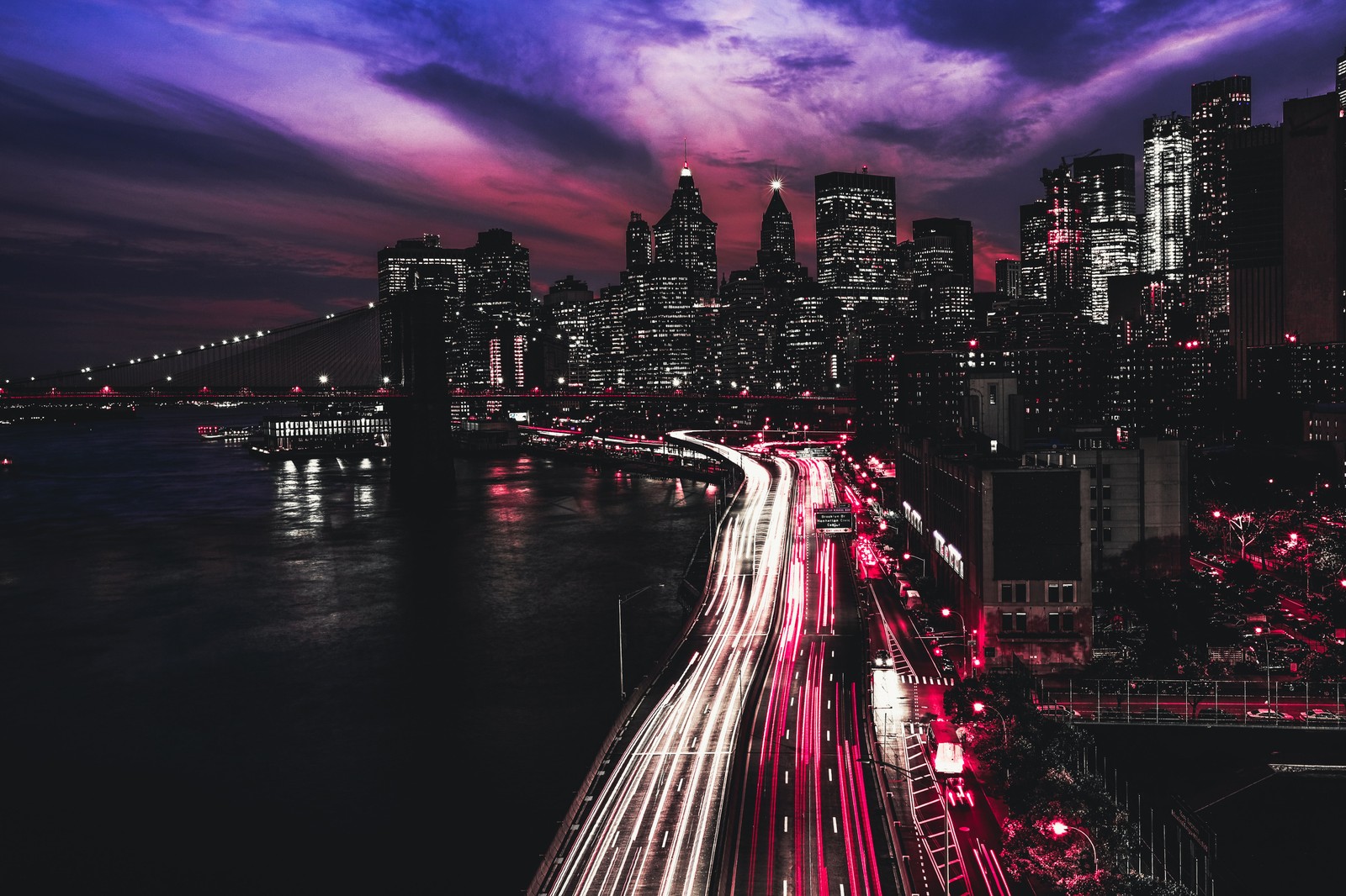 new york city, timelapse, manhattan, traffic lights, light trails wallpaper