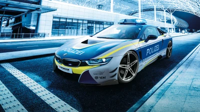 BMW i8 Coupé Police Car with Tuning and Striking Blue Lighting