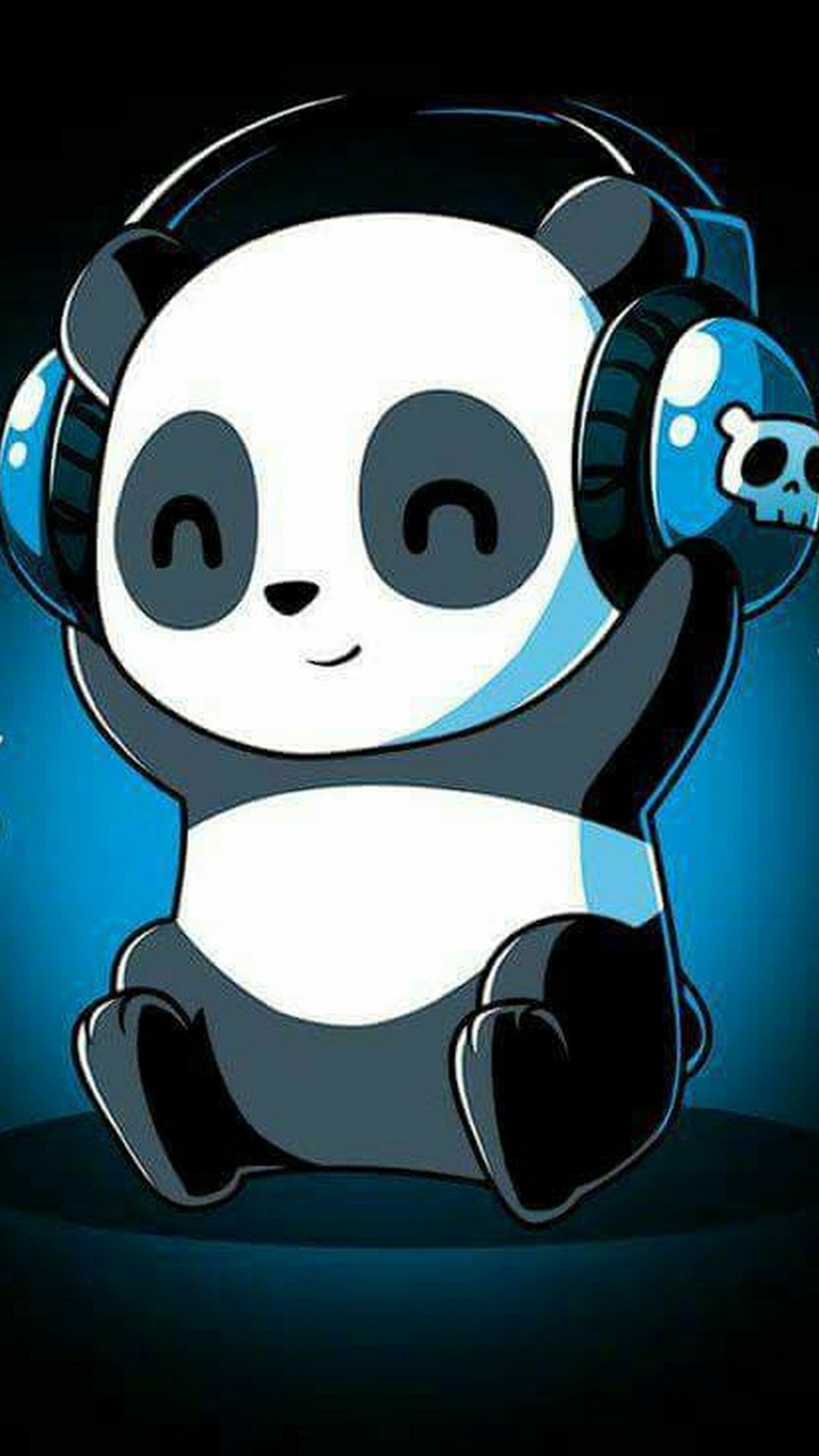 Uma panda com fones de ouvido e um controle remoto sentada no chão (relaxar, panda)