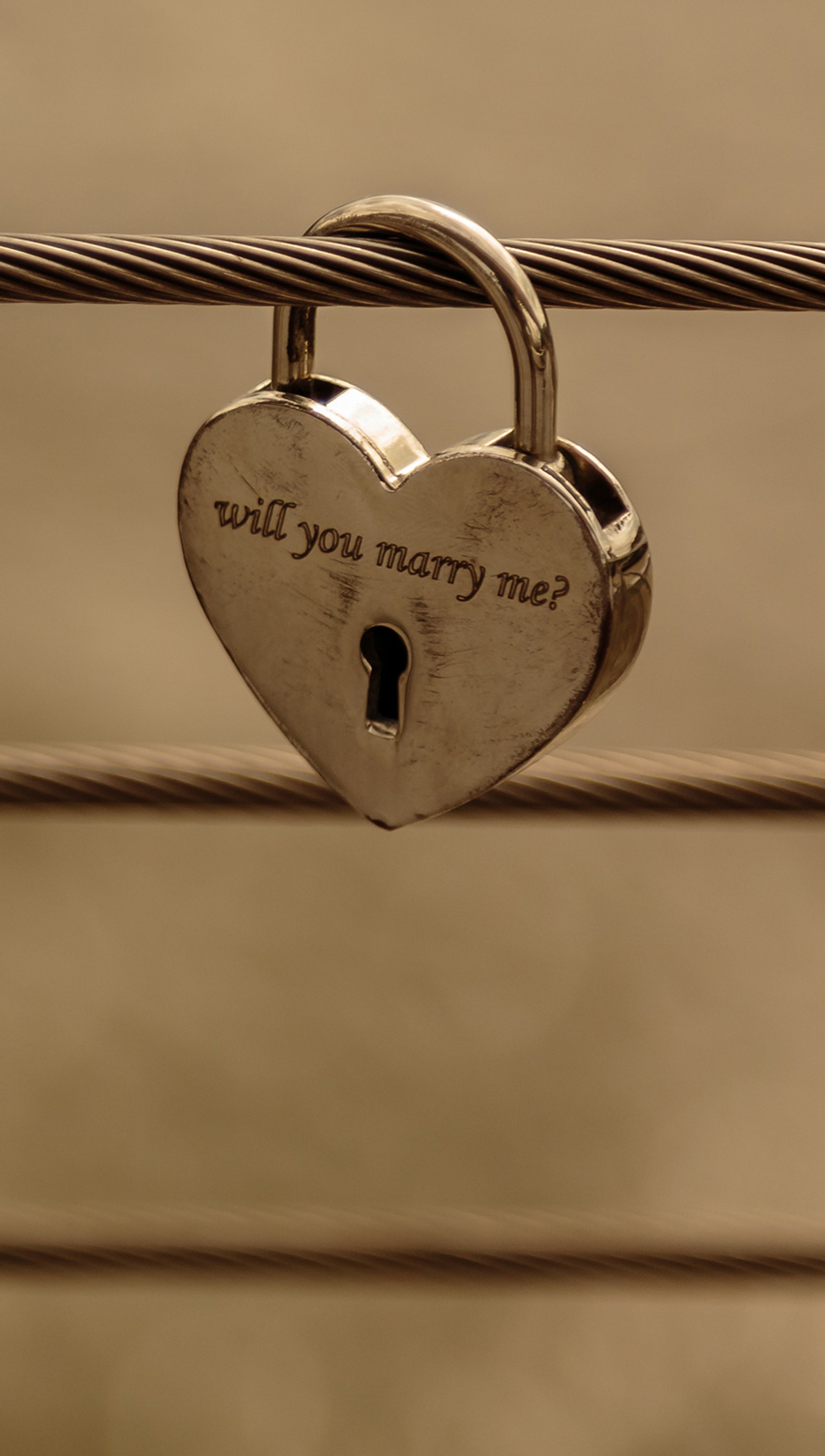 There is a heart shaped lock attached to a wire (heart, life, lock, love, marry)