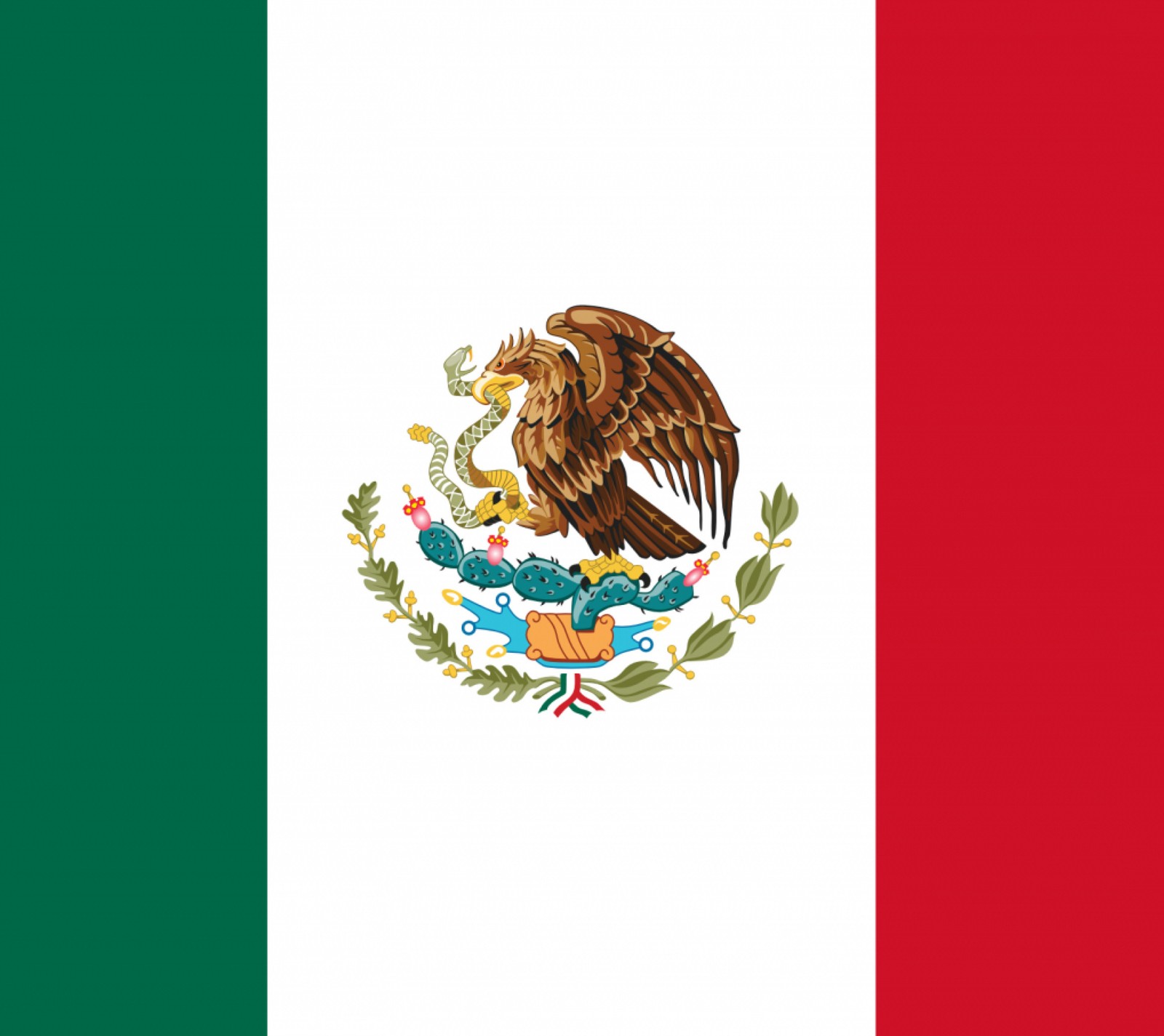 Bandera de méxico con águila y flores (verde, mexicano, méxico, rojo, serpiente)