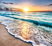 beach, sand, sea, sunset wallpaper