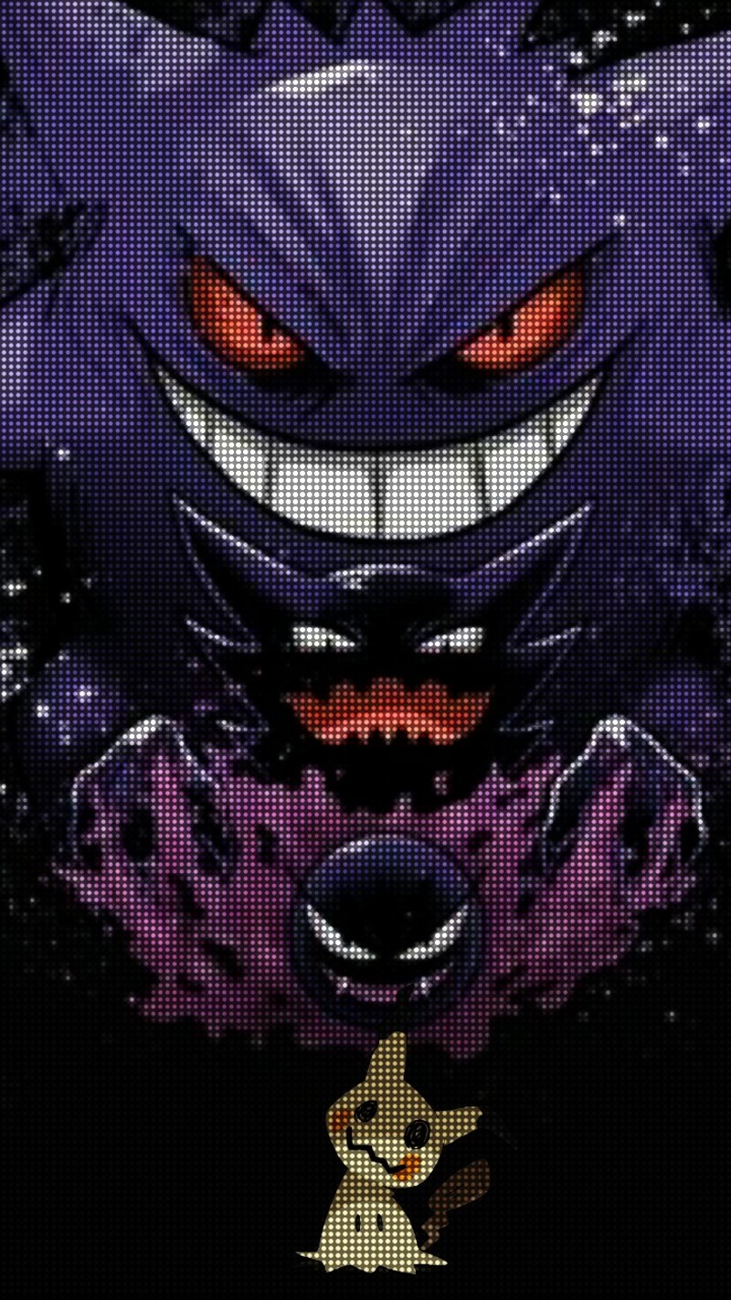 Крупный план мультяшного персонажа с широкой улыбкой (генгар, gengar, gosth, хэллоуин, миникию)