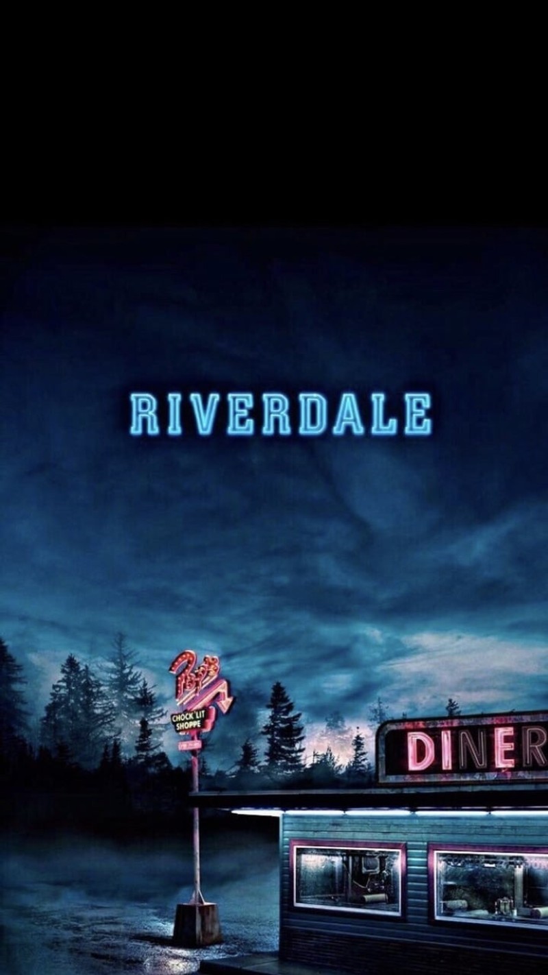 Ночной пейзаж закусочной с неоновым знаком и темным небом (ривердейл, riverdale, cw)