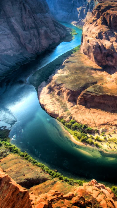 Río majestuoso esculpiendo un paisaje de cañón vibrante