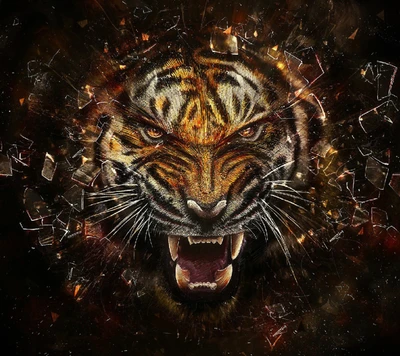 Fierce Tiger Breaking Through Darkness