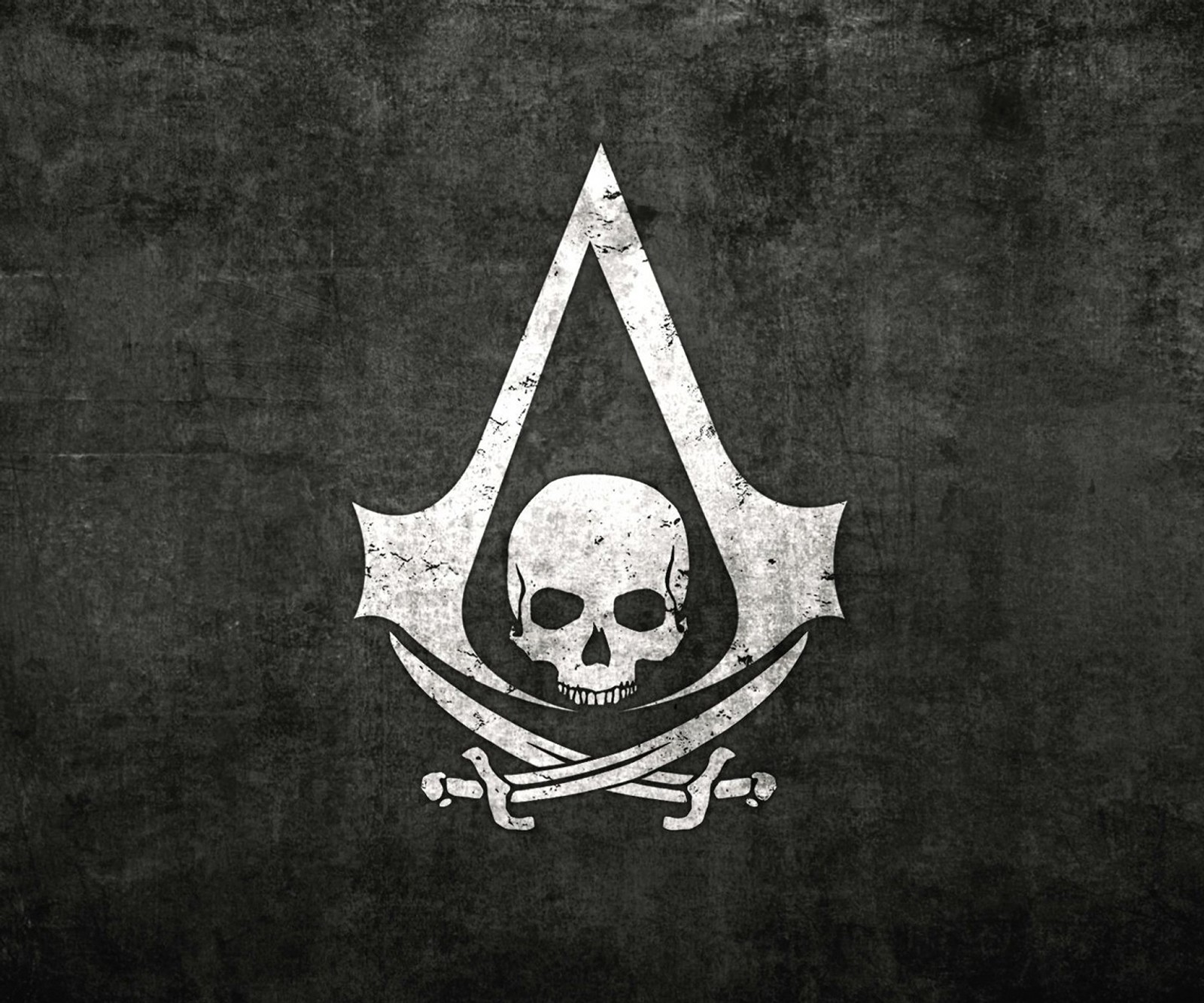 A black and white photo of a skull and crossbones on a wall (assassins creed, black flag, edward kenway, pirate, ubisoft)