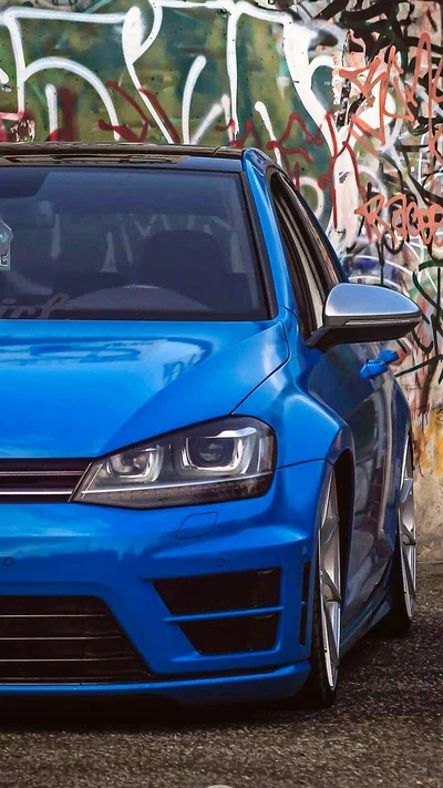 azul, coche, golf, golf r, mk7