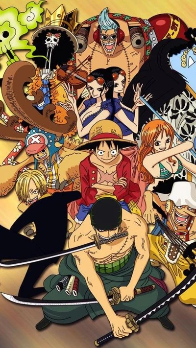 Reunião dinâmica de personagens icônicos de One Piece