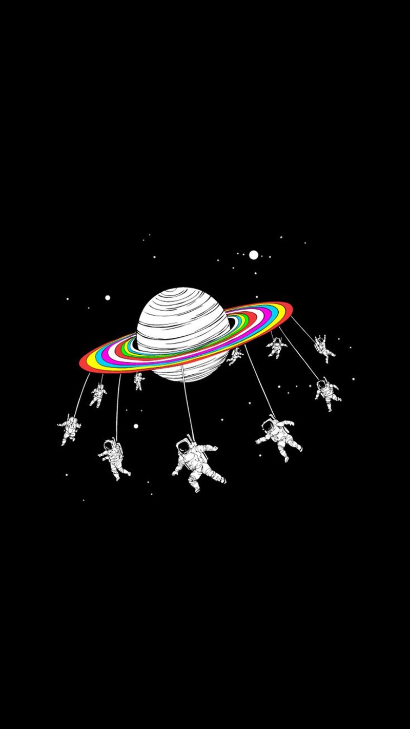 Un primer plano de un grupo de astronautas volando alrededor de saturno (entretenimiento, logotipo)