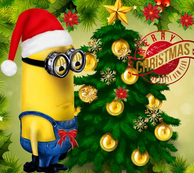 cartoon, sapin de noël, joyeux noël, noël des minions, noël