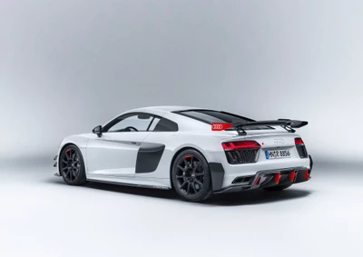 Eleganter weißer Audi R8 Supersportwagen mit Turbolader und markantem Design