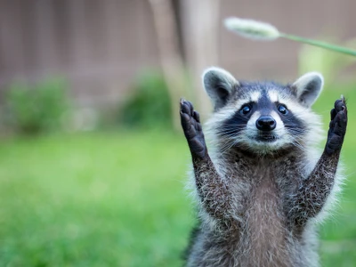 Playful Raccoon with Outstretched Arms in Natural Setting