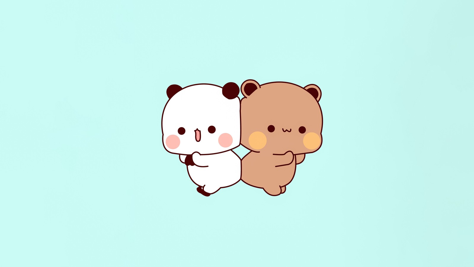 Dos osos de peluche abrazándose sobre un fondo azul (adorable, oso de leche, oso mocha, pareja kawaii, osos de leche y mocha)