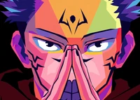 Colorful Pop Art Portrait of Sukuna from Jujutsu Kaisen