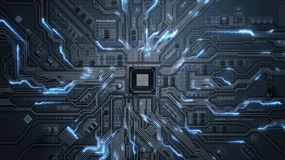 High-Tech CPU Circuit Board with Dynamic Electrical Connections