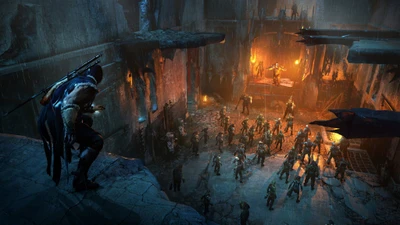 Confrontation in the Shadows of Mordor: Talion Faces the Horde