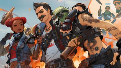 Динамичное трио Apex Legends: Октейн, Фьюз и Лифлайн празднуют победу