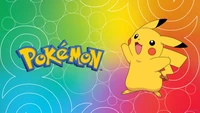 Pikachu celebra contra um fundo colorido - Pokémon papel de parede 4K