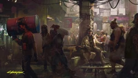 Vibrant Cyberpunk Scene Capturing a Bustling Street with Diverse Characters and Urban Atmosphere