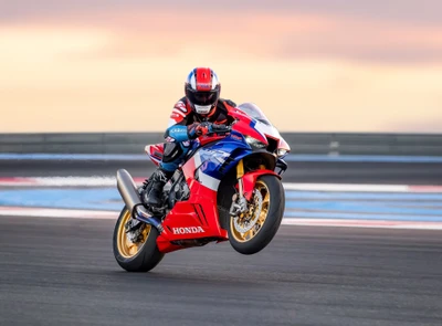 Honda CBR1000RR-R Fireblade SP выполняет трюк на гоночной трассе