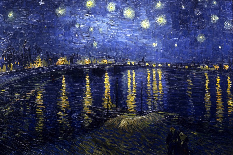 Звездная ночь над роной (звёздная ночь, the starry night, картина, искусство, синий)