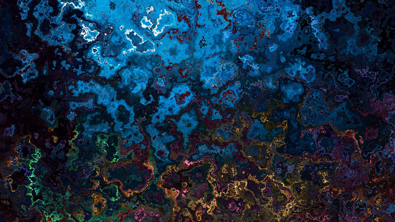 A close up of a blue and green painting with a black background (coral reef, marine biology, earth, fractal art, biome)