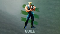 Guile de Street Fighter 6 dans une pose dynamique, présenté sur un fond texturé.